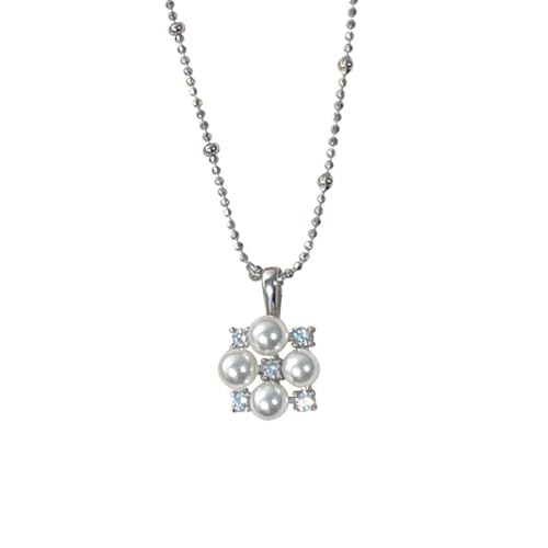 Tolldek Weißgold 14 Karat 585 Damen Kette Anhänger, Damenkette Klee mit Perle Rundschliff Weiß, Halskette Frauen 14K Gold Echter Schmuck, 40+5 von Tolldek