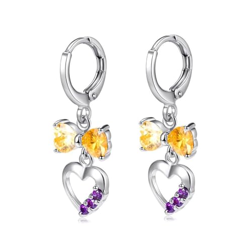 Tolldek Weißgold 14K 585 Damen Ohrstecker Echt Schmuck, Gelb Citrin Bowknot Herz Ohrhänger Herzschliff, Au585 Gold Ohrstecker mit Amethyst Echt Schmuck von Tolldek