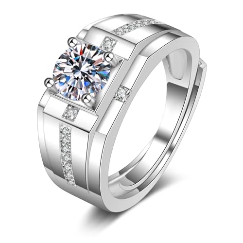 Tolldek Weißgold 14K Antragsring, Moissanit Breite Ring Hochzeitsring, Au585 Gold Hochzeitsband Echt Gold Schmuck, 63 (20.1) von Tolldek