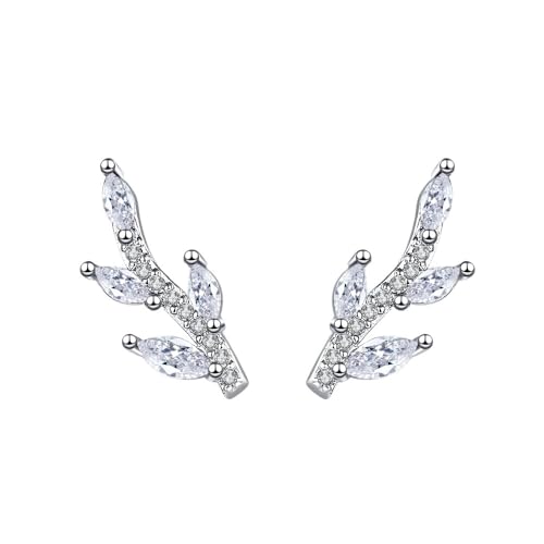 Tolldek Weißgold 18 Karat 750 Damen Ohrstecker Echtschmuck, Moissanit Zweigstelle Blätter Ohrstecker, 18K Gold Ohrringe Jugendstil Echtschmuck von Tolldek
