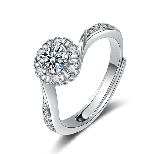 Tolldek Weißgold 9 Karat 375 Trauringe, Labor Erstellt Diamant Blumen Pärchen Ringe, 9K Gold Freundschaftsringe Echtschmuck, 60 (19.1) von Tolldek