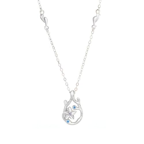 Tolldek Weißgold Au375 9 Karat Damen Ketten, Anhänger Damenkette Zweigstelle Blumen mit Topas Rundschliff Blau, Frauen Halskette 9K Gold Echter Schmuck, 40+5 von Tolldek
