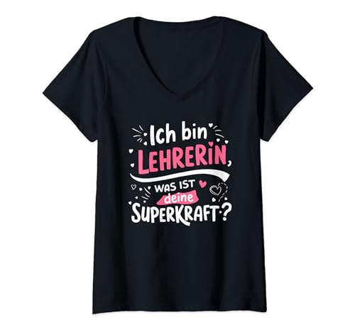 Damen Ich bin Lehrerin Superkraft Pädagogin Weihnachten Danke T-Shirt mit V-Ausschnitt Damen Ich bin Lehrerin Superkraft Pädagogin Weihnachten Danke T-Shirt mit V-Ausschnitt von Tolle Lehrerin & Danke Abschied Geschenke Co.