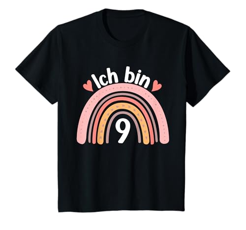 Ich bin 9 Jahre Mädchen Geburtstag 9 boho Regenbogen T-Shirt von Toller Regenbogengeburtstag für Kinder Co.
