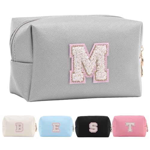 Personalisierte Make-up Tasche für Frauen,A-Z Initialen wasserfeste Reise Kosmetiktasche aus Leder,Geburtstagsgeschenk für Frauen und Mädchen,Kosmetiktasche für Braut und Brautjungfer von Tolmaiertu