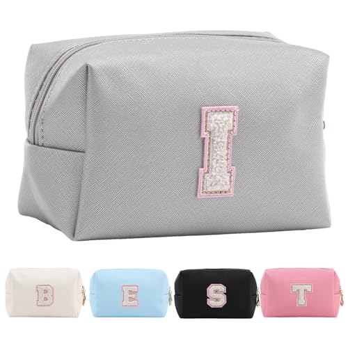 Personalisierte Make-up Tasche für Frauen,A-Z Initialen wasserfeste Reise Kosmetiktasche aus Leder,Geburtstagsgeschenk für Frauen und Mädchen,Kosmetiktasche für Braut und Brautjungfer von Tolmaiertu
