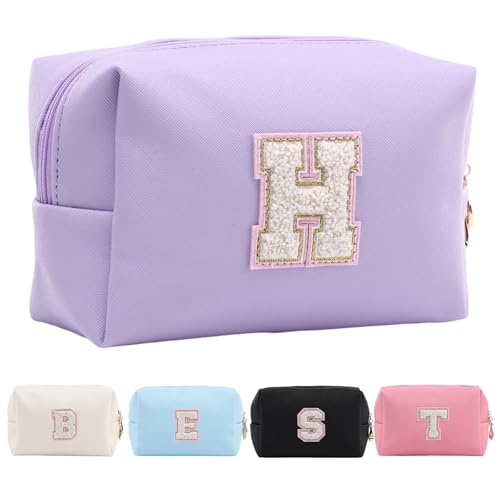 Personalisierte Make-up Tasche für Frauen,A-Z Initialen wasserfeste Reise Kosmetiktasche aus Leder,Geburtstagsgeschenk für Frauen und Mädchen,Kosmetiktasche für Braut und Brautjungfer von Tolmaiertu