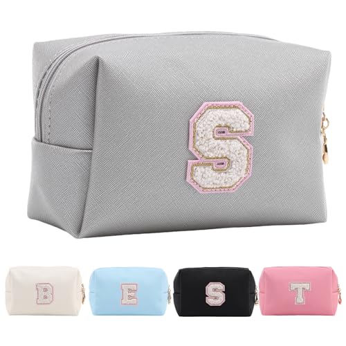 Personalisierte Make-up Tasche für Frauen,A-Z Initialen wasserfeste Reise Kosmetiktasche aus Leder,Geburtstagsgeschenk für Frauen und Mädchen,Kosmetiktasche für Braut und Brautjungfer von Tolmaiertu