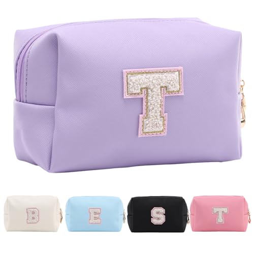 Personalisierte Make-up Tasche für Frauen,A-Z Initialen wasserfeste Reise Kosmetiktasche aus Leder,Geburtstagsgeschenk für Frauen und Mädchen,Kosmetiktasche für Braut und Brautjungfer von Tolmaiertu
