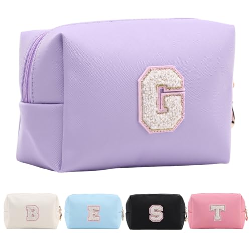 Personalisierte Make-up Tasche für Frauen,A-Z Initialen wasserfeste Reise Kosmetiktasche aus Leder,Geburtstagsgeschenk für Frauen und Mädchen,Kosmetiktasche für Braut und Brautjungfer von Tolmaiertu