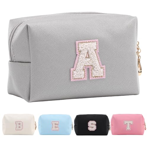 Personalisierte Make-up Tasche für Frauen,A-Z Initialen wasserfeste Reise Kosmetiktasche aus Leder,Geburtstagsgeschenk für Frauen und Mädchen,Kosmetiktasche für Braut und Brautjungfer von Tolmaiertu