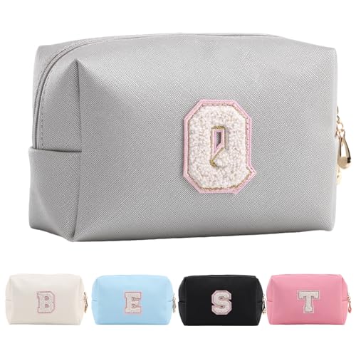 Personalisierte Make-up Tasche für Frauen,A-Z Initialen wasserfeste Reise Kosmetiktasche aus Leder,Geburtstagsgeschenk für Frauen und Mädchen,Kosmetiktasche für Braut und Brautjungfer von Tolmaiertu