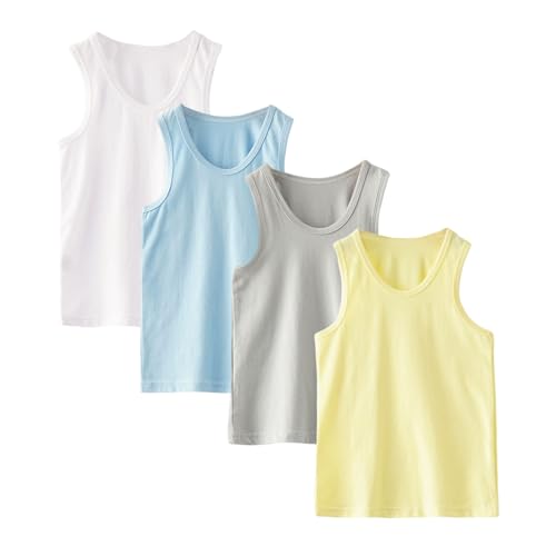 Tolmaiertu 4er-Pack Jungen Unterhemden Baumwolle Tank Top ärmellos weich atmungsaktiv Unterhemden für Jungen 2–10 Jahren von Tolmaiertu