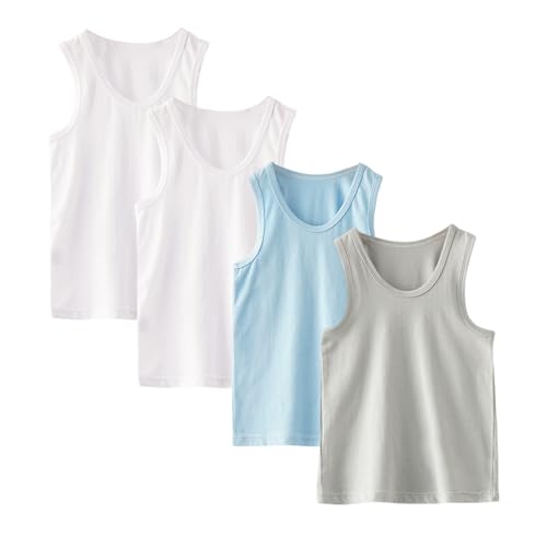 Tolmaiertu 4er-Pack Jungen Unterhemden Baumwolle Tank Top ärmellos weich atmungsaktiv Unterhemden für Jungen 2–10 Jahren von Tolmaiertu