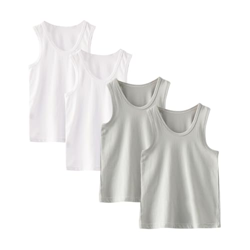 Tolmaiertu 4er-Pack Jungen Unterhemden Baumwolle Tank Top ärmellos weich atmungsaktiv Unterhemden für Jungen 2–10 Jahren von Tolmaiertu