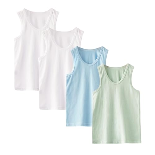 Tolmaiertu 4er-Pack Jungen Unterhemden Baumwolle Tank Top ärmellos weich atmungsaktiv Unterhemden für Jungen 2–10 Jahren von Tolmaiertu