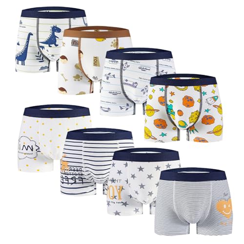 Tolmaiertu Jungen Unterhosen Baumwoll Boxershorts Dinosaurier Muster Kinder Boxer Unterwäsche 8 er Pack,3–13 Jahre von Tolmaiertu