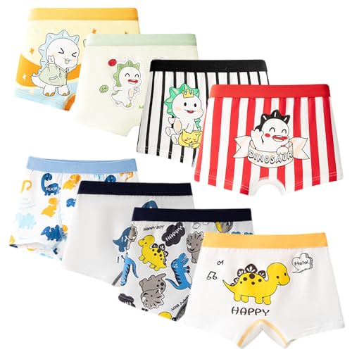 Tolmaiertu Jungen Unterhosen Baumwoll Boxershorts Dinosaurier Muster Kinder Boxer Unterwäsche 8 er Pack,3–13 Jahre von Tolmaiertu