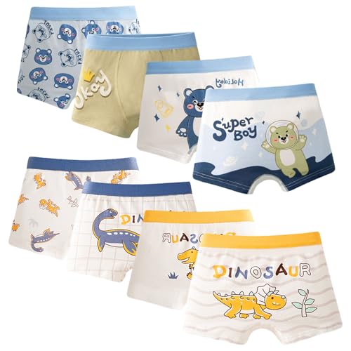Tolmaiertu Jungen Unterhosen Baumwoll Boxershorts Dinosaurier Muster Kinder Boxer Unterwäsche 8 er Pack,3–13 Jahre von Tolmaiertu