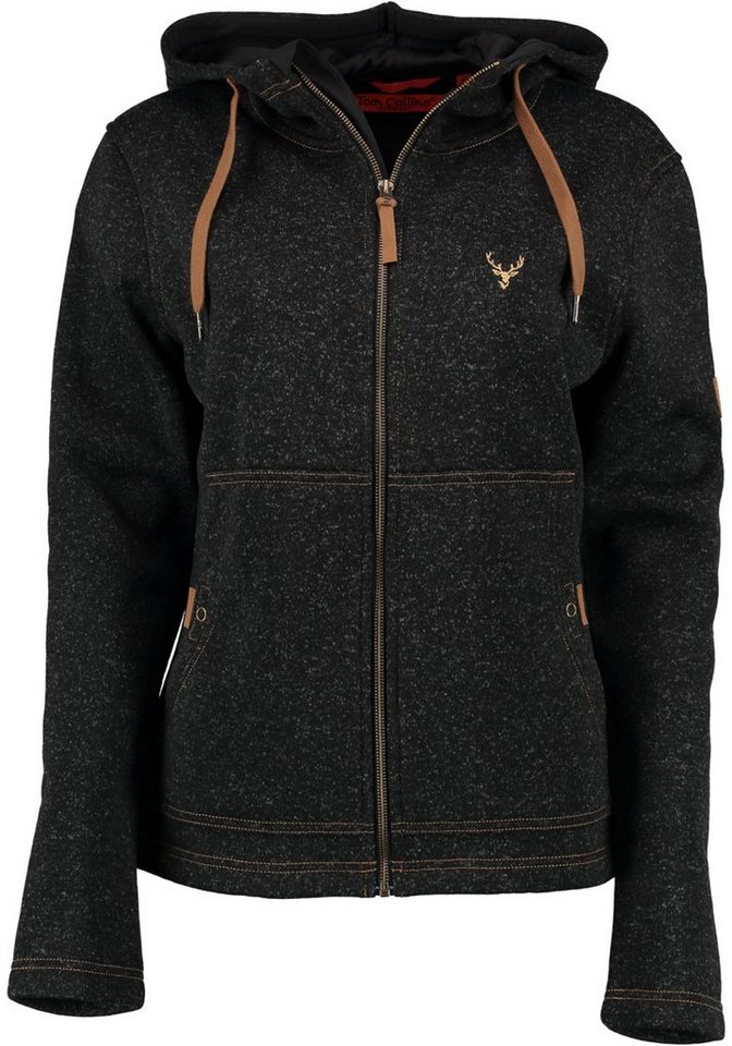 Tom Collins Strickfleecejacke Adisur Damen Kapuzenjacke mit Hirsch-Stickerei auf der Brust von Tom Collins