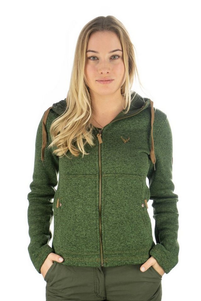 Tom Collins Strickfleecejacke Adisur Damen Kapuzenjacke mit Hirsch-Stickerei auf der Brust von Tom Collins