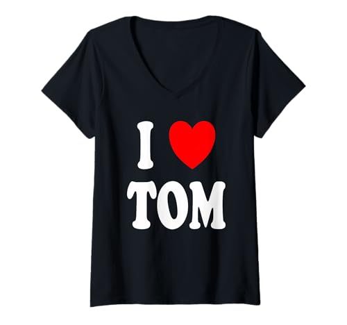 Damen Vorname Tom I Love Tom T-Shirt mit V-Ausschnitt Damen Vorname Tom I Love Tom T-Shirt mit V-Ausschnitt von Tom First Name Family Gifts Co.