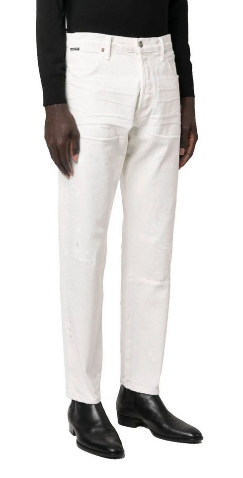 Tom Ford 5-Pocket-Jeans HerrenJeans Bemalte Straight Leg Karottenjeans Paint-Splash-Optik Signature-Details wie Lederpatch und Markenlabel von Tom Ford