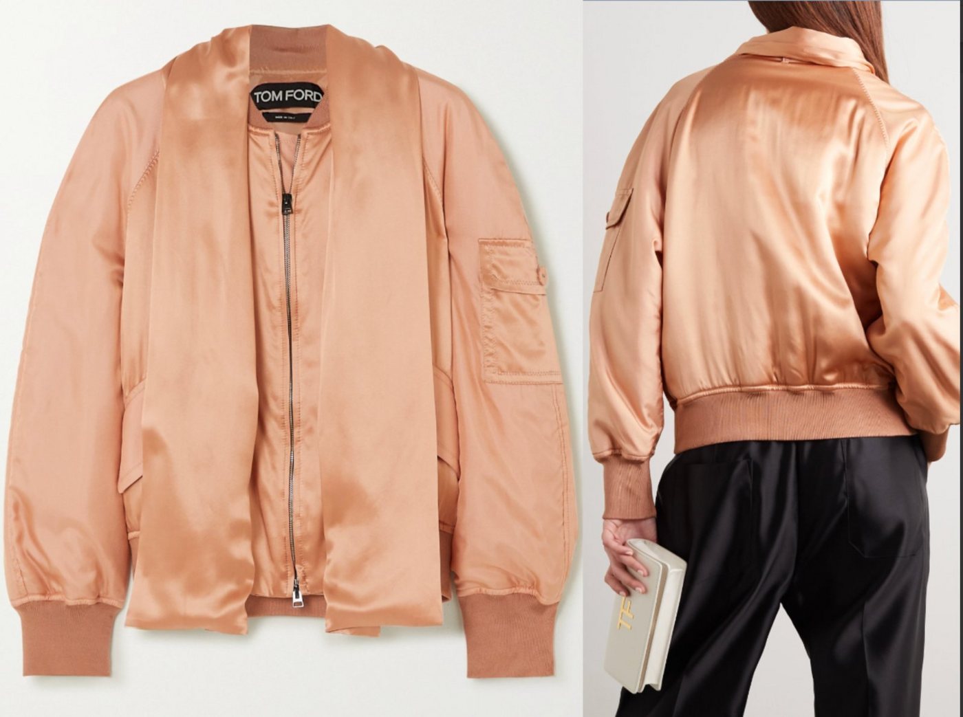 Tom Ford Bomberjacke TOM FORD Draped Silk Satin Bomber Jacket Jacke Blouson Detachable Scar von Tom Ford