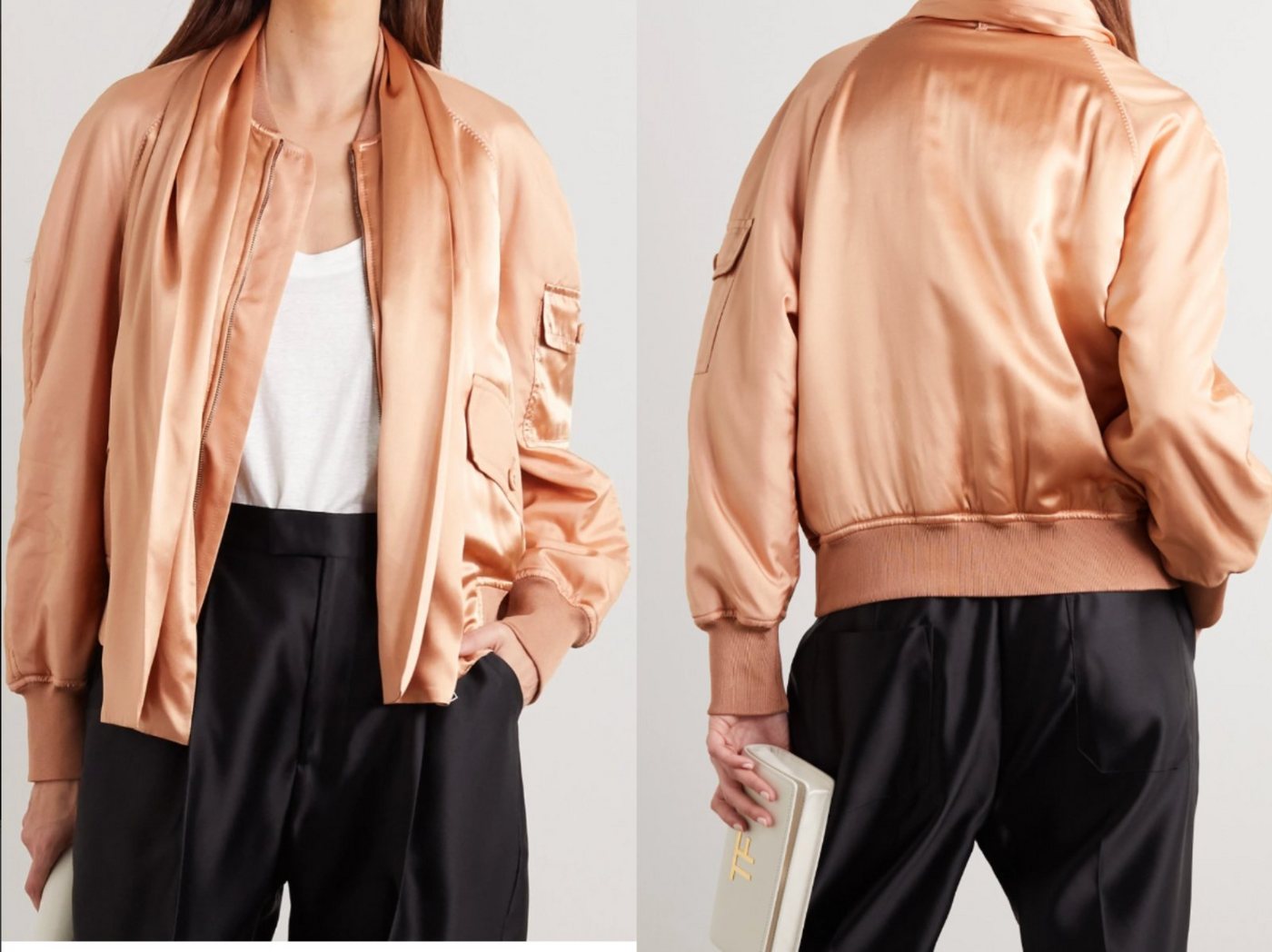 Tom Ford Bomberjacke TOM FORD Draped Silk Satin Bomber Jacket Jacke Blouson Detachable Scar von Tom Ford