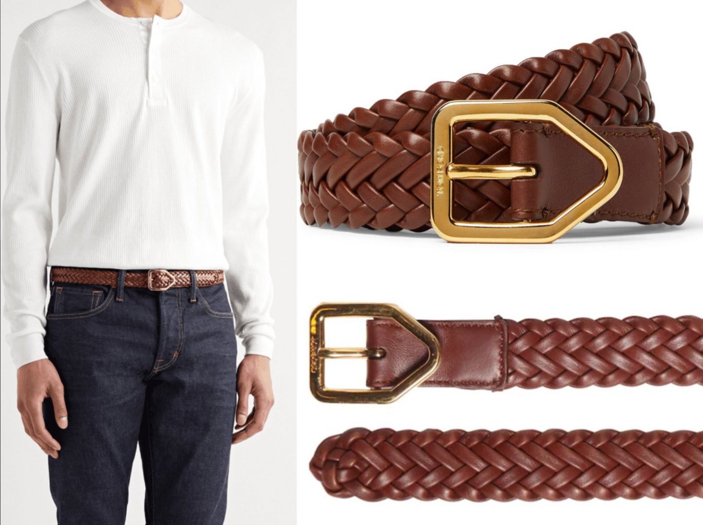 Tom Ford Ledergürtel TOM FORD Lozerna Woven Leather Belt 25MM Gold Buckle Gürtel Iconic Bro von Tom Ford