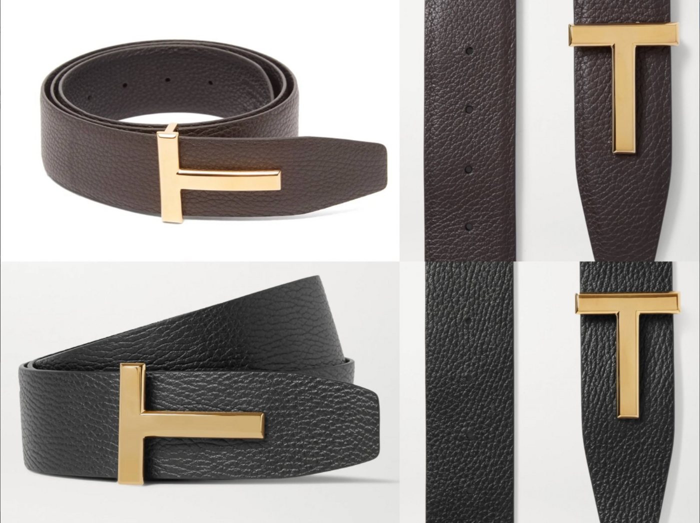 Tom Ford Ledergürtel TOM FORD T-LOGO Gold Reversible Grained Leather Belt Wendegürtel Gürte von Tom Ford