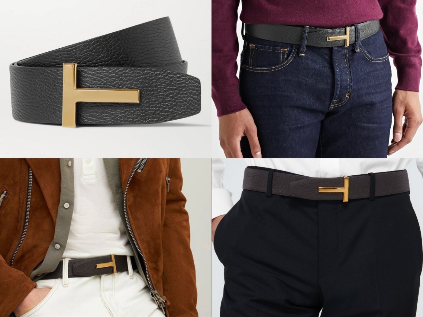 Tom Ford Ledergürtel TOM FORD T-LOGO Gold Reversible Grained Leather Belt Wendegürtel Gürte von Tom Ford