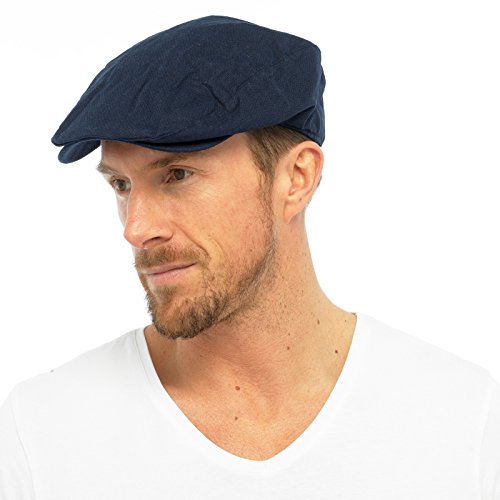 Herren Baumwolle Leinen Stoff Flache Kappe Gefüttert Sommer Sonne Spitze Marineblau Stein M/L L/XL - Marine, L/XL von Tom Franks