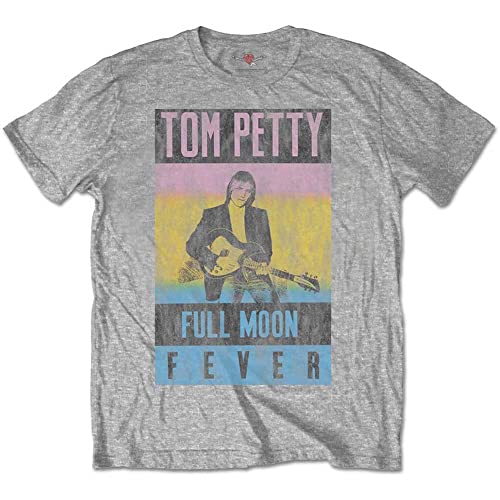 Tom Petty Herren Full Moon Fever (Soft Hand Inks) Slim Fit T-Shirt Sport - Grau - Groß von Rocksax