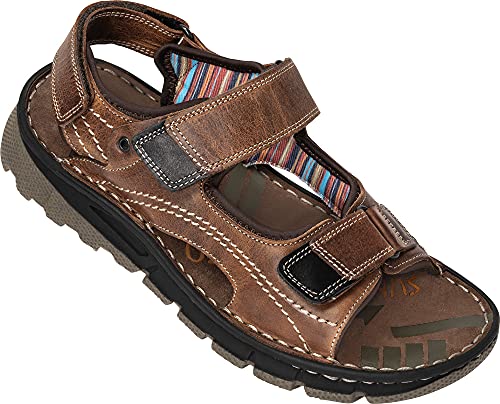 Tom Ramsey Herren Ledersandalen aus Echtleder, Sommerschuhe mit gepolstertem Fußbett für den Mann, handgenähte Sandaletten mit Klettverschluss, Größe 40-46 von Tom Ramsey