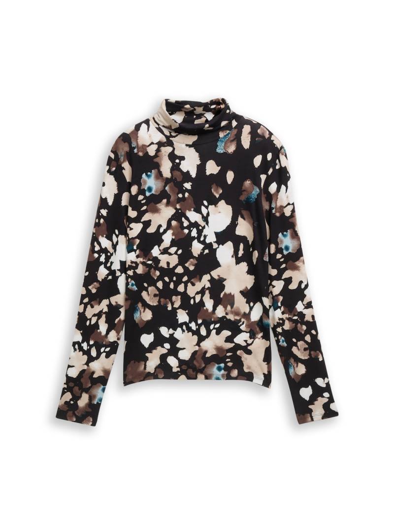 TOM TAILOR DENIM Damen Basic Rollkragenshirt, schwarz, Gemustert, Gr. XL von Tom Tailor Denim