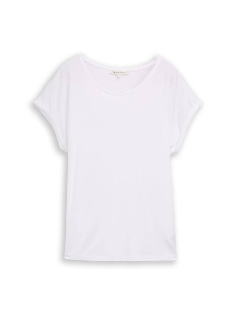 TOM TAILOR DENIM Damen Basic T-Shirt, weiß, Uni, Gr. S von Tom Tailor Denim