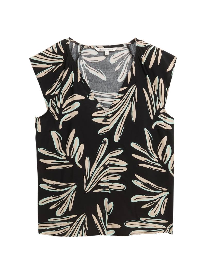 TOM TAILOR DENIM Damen Bluse mit Muster, schwarz, Gemustert, Gr. XXL von Tom Tailor Denim