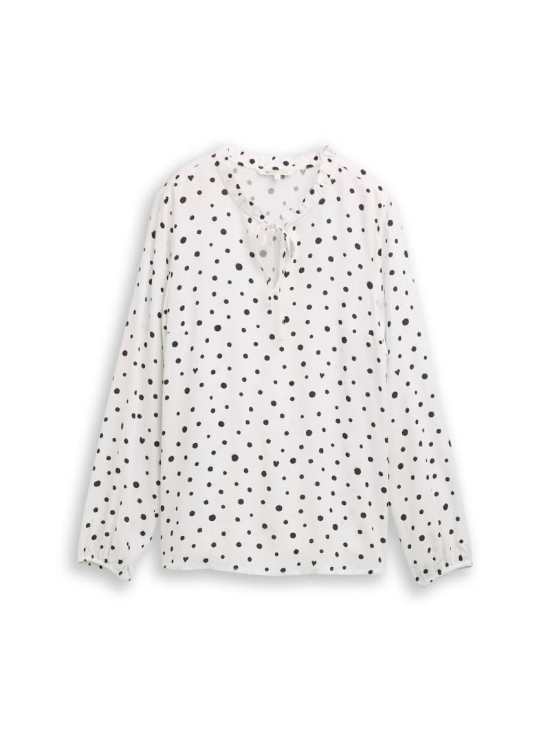 TOM TAILOR DENIM Damen Bluse mit Punktmuster, weiß, Gepunktet, Gr. L von Tom Tailor Denim