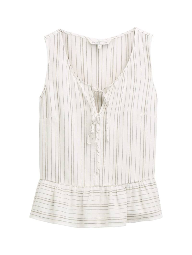 TOM TAILOR DENIM Damen Blusentop mit Leinenanteil, weiß, Gestreift, Gr. XL von Tom Tailor Denim