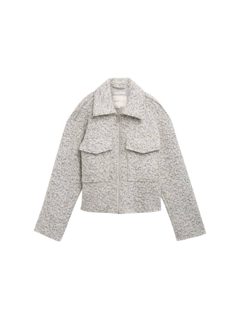TOM TAILOR DENIM Damen Bouclé-Jacke mit recycelter Wolle, weiß, Meliert, Gr. XS von Tom Tailor Denim