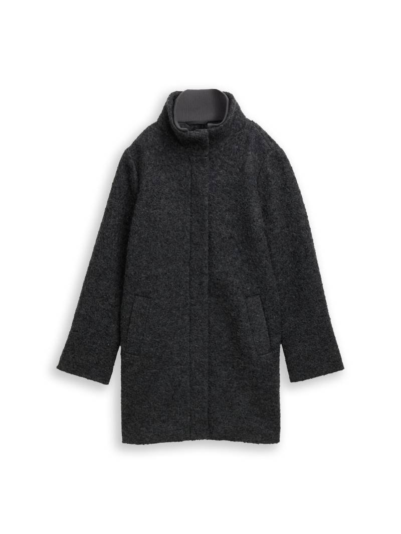 TOM TAILOR DENIM Damen Bouclé Wollmantel mit Stehkragen, grau, Meliert, Gr. S von Tom Tailor Denim