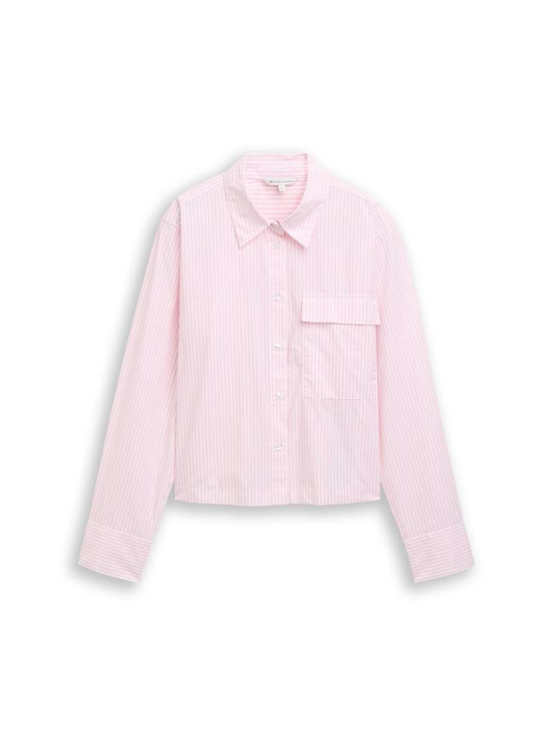 TOM TAILOR DENIM Damen Boxy Fit Hemdbluse aus Baumwolle, rosa, Gestreift, Gr. XL von Tom Tailor Denim