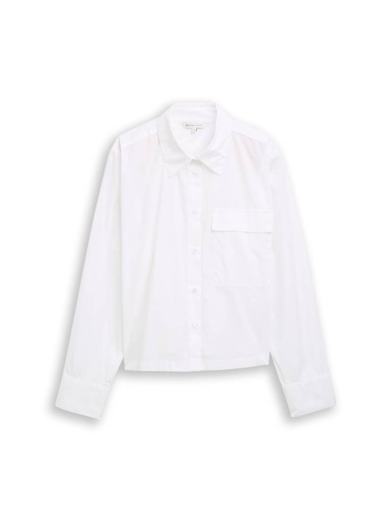 TOM TAILOR DENIM Damen Boxy Fit Hemdbluse aus Baumwolle, weiß, Uni, Gr. XS von Tom Tailor Denim