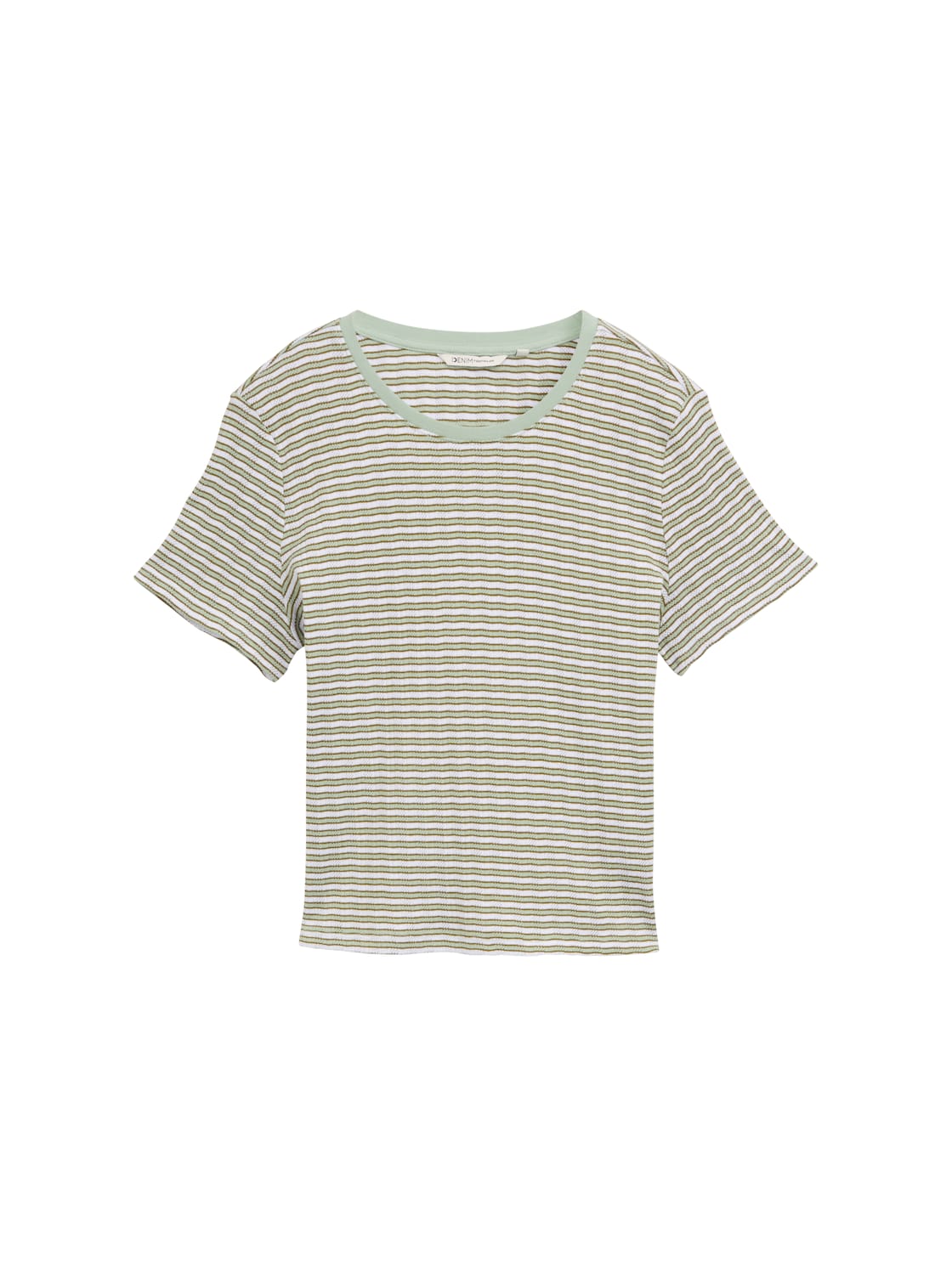 TOM TAILOR DENIM Damen Boxy Fit Pointelle T-Shirt, grün, Gestreift, Gr. S von Tom Tailor Denim