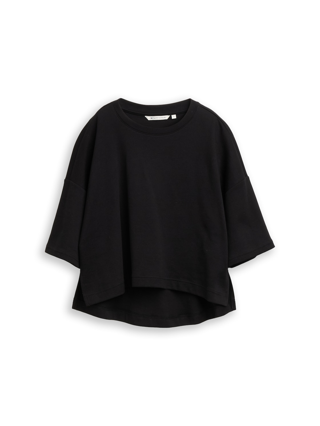 TOM TAILOR DENIM Damen Boxy Fit T-Shirt, schwarz, Uni, Gr. S von Tom Tailor Denim