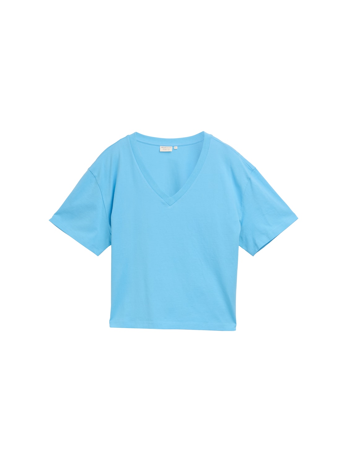 TOM TAILOR DENIM Damen Boxy Fit T-Shirt mit V-Ausschnitt, blau, Uni, Gr. XXL von Tom Tailor Denim