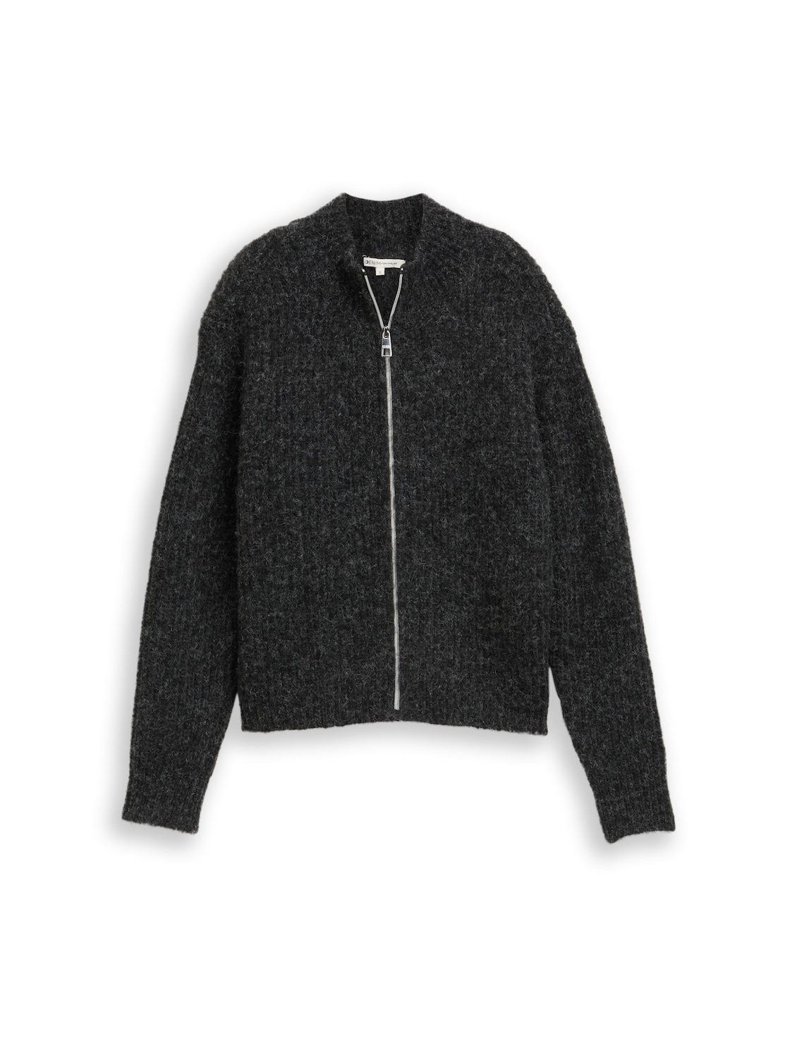 TOM TAILOR DENIM Damen Cardigan mit Reißverschluss, grau, Meliert, Gr. L von Tom Tailor Denim