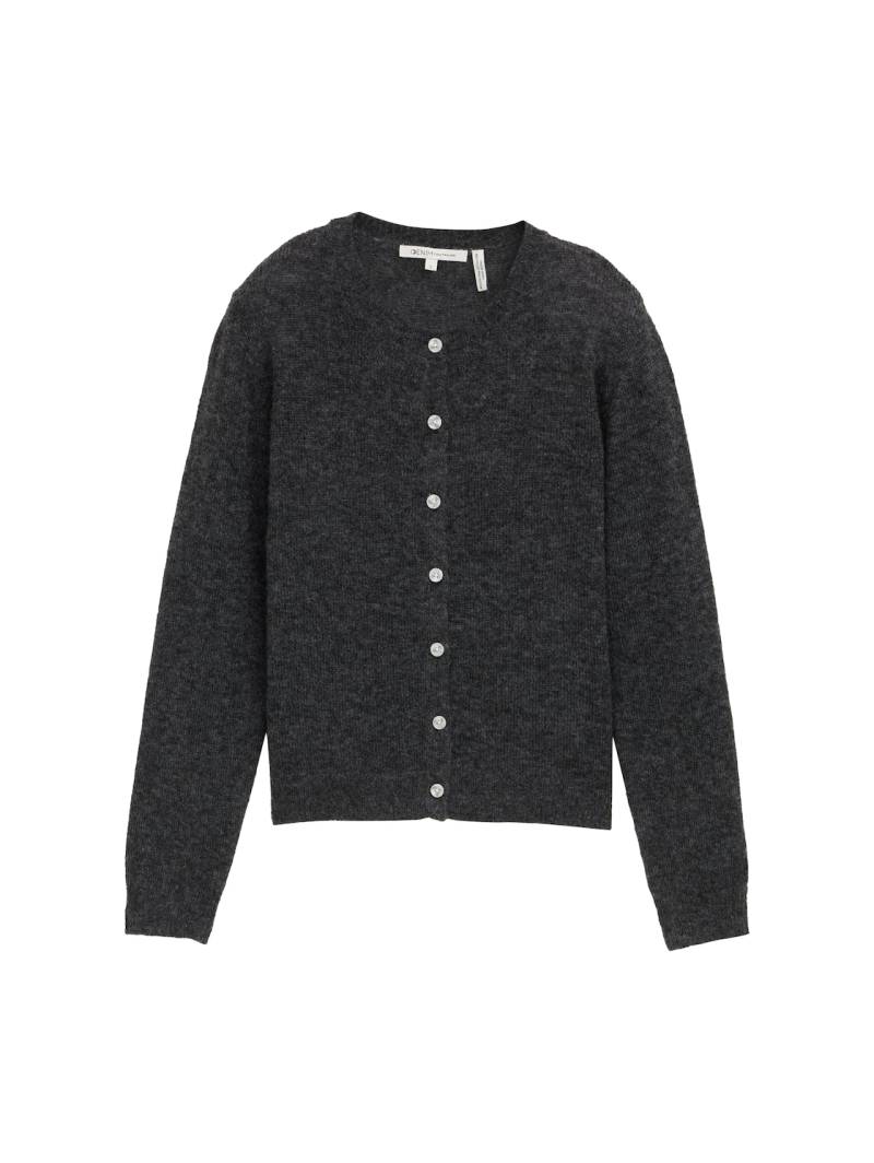 TOM TAILOR DENIM Damen Cardigan mit Rundhalsausschnitt, grau, Meliert, Gr. XS von Tom Tailor Denim