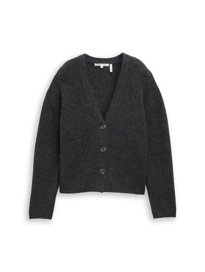 TOM TAILOR DENIM Damen Cardigan mit V-Ausschnitt, grau, Meliert, Gr. L von Tom Tailor Denim